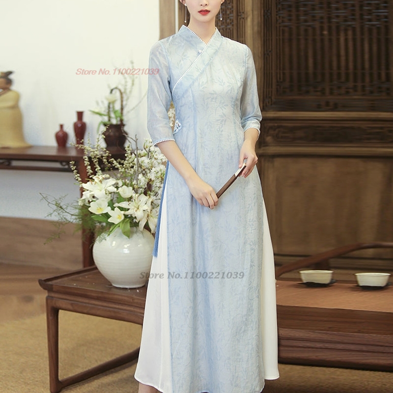 2026年伝統的なベトナムドレスアオザイ、国花柄改良版チャイ - Ao Dai Vietnam Dress のレビューと価格