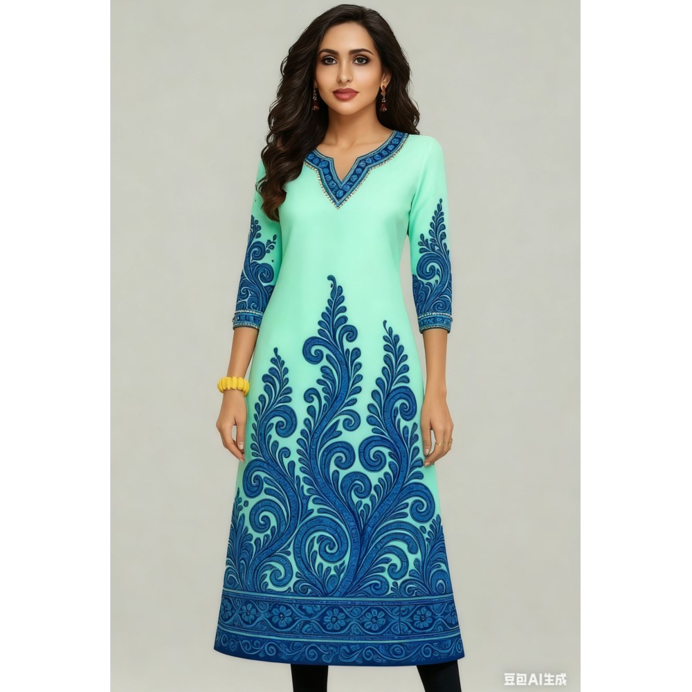 イスラム教徒のクルト・フラワーズ女性のファッション快適な長袖 - Ethnic Fashion Kurtis のレビューと価格