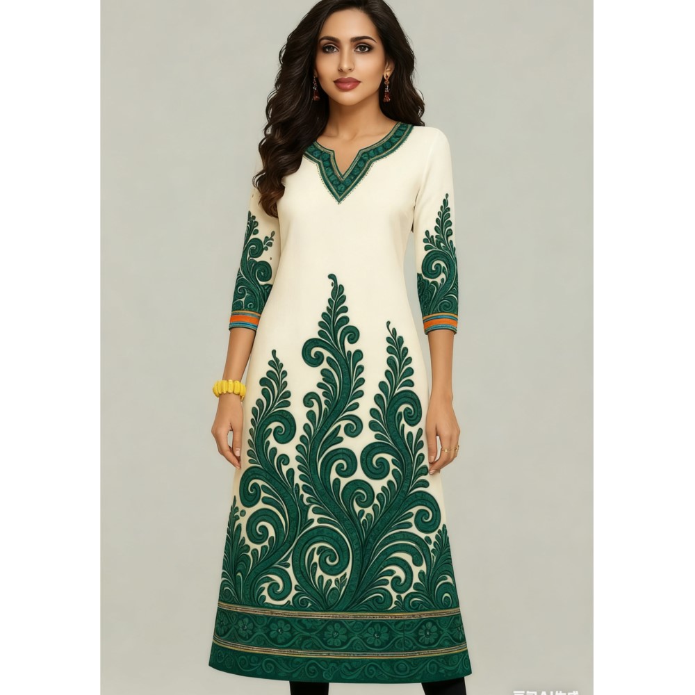 イスラム教徒のクルト・フラワーズ女性のファッション快適な長袖 - Ethnic Fashion Kurtis のレビューと価格