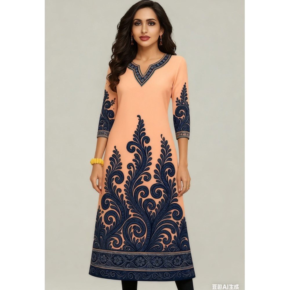 イスラム教徒のクルト・フラワーズ女性のファッション快適な長袖 - Ethnic Fashion Kurtis のレビューと価格
